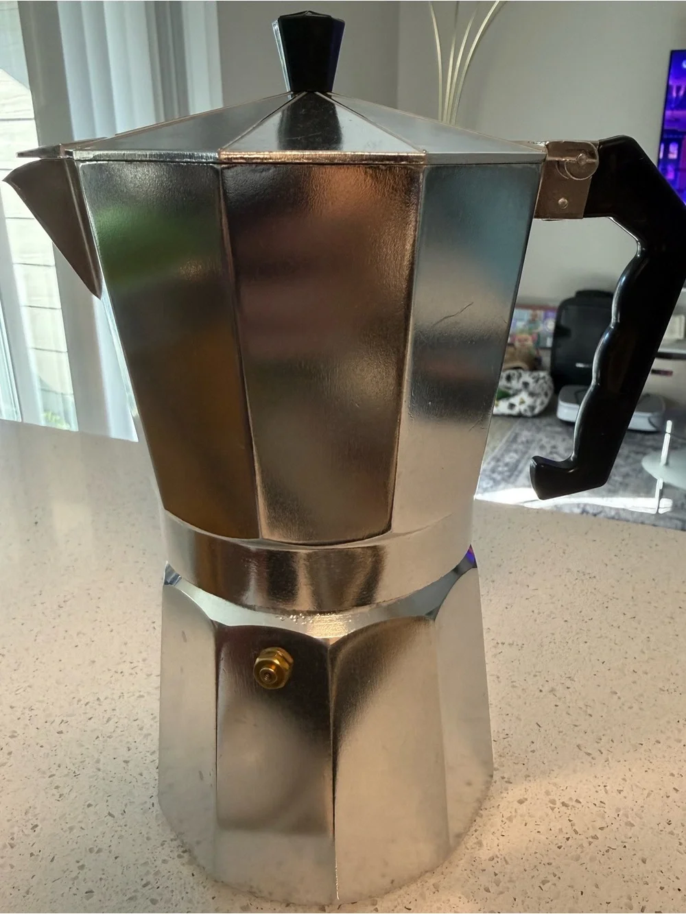 Classic Silver  Espresso Maker - Aluminum Moka Pot with Black Handle 3 cups